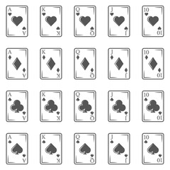 Poker cards vintage icons in monochrome style. Flash royal combination