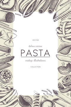 Vector menu template with Italian pasta.