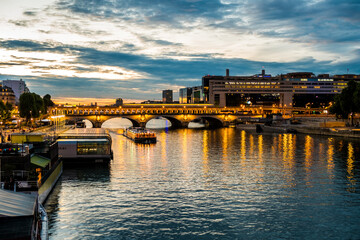 Bercy and pont de Bercy in Paris during blue hour in summer