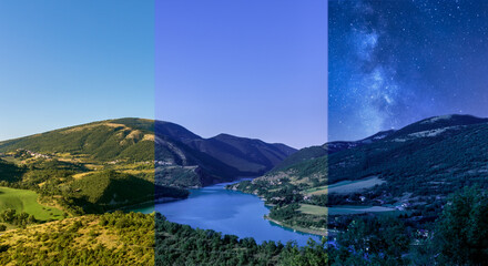 day to night mountain lake landscape panorama