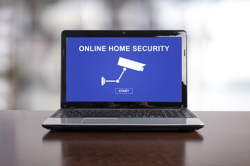 Online home security concept on a laptop