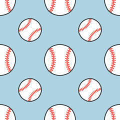 Baseball, softball sport game vector seamless pattern, background with line icons of balls. Linear signs for championship, equipment store.
