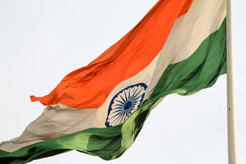 Close up of Indian Flag waving in the wind
