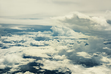 Beautiful fluffy clouds background, top view