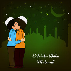 Illustration of people greeting each other for eid