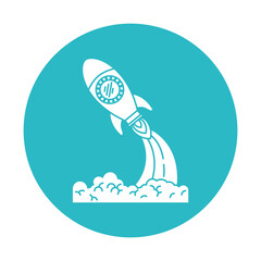 circle light blue with space rocket launch vector illustration