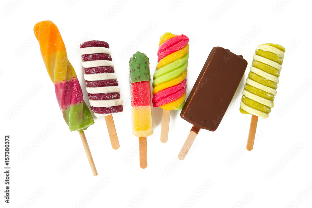 Sticker colorful popsicles isolated on white background