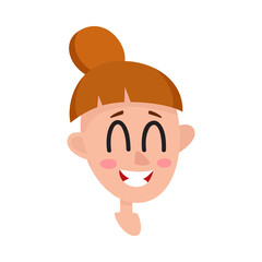 Pretty light brown hair woman, laughing facial expression, cartoon vector illustrations isolated. Beautiful woman laughing out load with closed eyes and open mouth. Laughing face expression