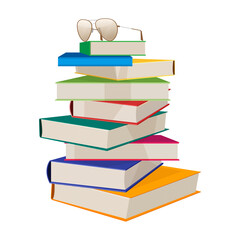 Pile of books with glasses on top vector illustration isolated