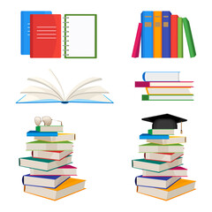 Set of book stacked with glasses or mortar board hat