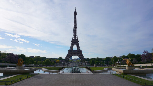Photo of Eiffel Tower on a spring cloudy morning, Paris, France
