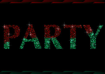 Two Colored Glitter Party Word On Black Background - Background Illustration, Vector Design Element