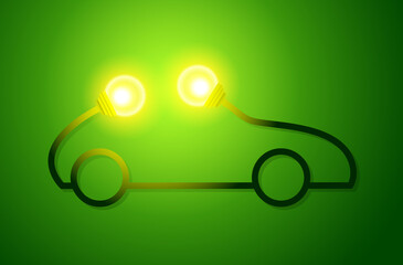 Eco car concept green drive with light bulbs. Vector illustration