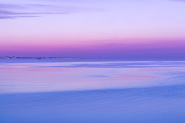 amazing purple sunset over sea. romantic landscape color gradient sky