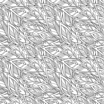 hand-drawn feathers and tribal ornament.
