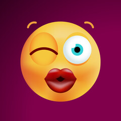 Naklejka premium Cute Kissing and Winking an Eye Emoticon on Dark Background . Isolated Vector Illustration 