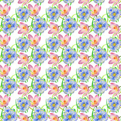 Wildflower crocuses  flower pattern in a watercolor style isolated.