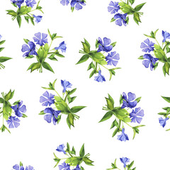 Fototapeta na wymiar Seamless pattern with blue bell flowers on white background. Hand drawn watercolor illustration.