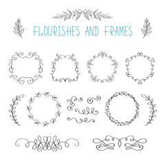 Handdrawn Laurel Wreaths in Vector. Design elements collection. Design elements for invitations, greeting cards, quotes, blogs, posters and more. Perfect For Wedding Frames.