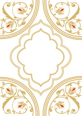 Greeting background with Arabic pattern Islamic holidays of Ramadan, Eid al-Fitr, Eid al-Adha and other. Vector illustration. White and Golden color.