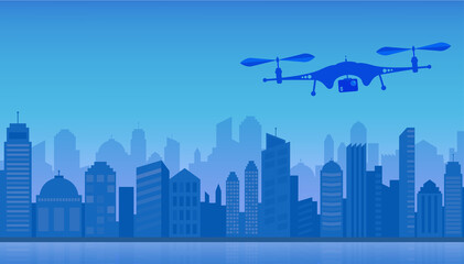 Flying Drone and Cityscape Vector Illustration