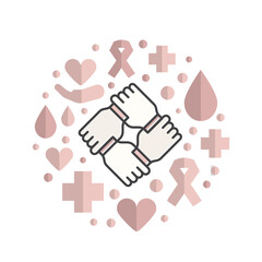 Vector Icon Style Illustration Set of Graphic Elements for Nonprofit Organizations and Donation Centre. Fundraising Symbols, Crowdfunding Project Label, Charity Logo, Cooperation, Volunteer, Support