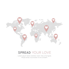 Vector Icon Style Illustration Map Background for Nonprofit Organizations and Donation Centre. Fundraising Symbols, Crowdfunding and Charity Project Label, Heart Geo Tag