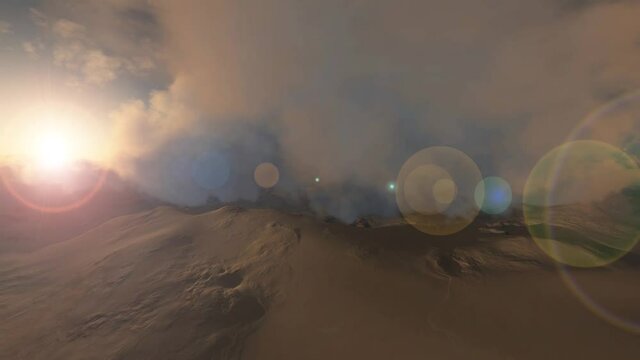 loop rotate camera at sand desert at storm sunset