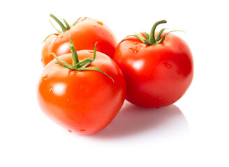 Ripe tomatoes with water drops
