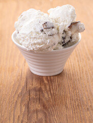 Coconut ice cream in a bowl