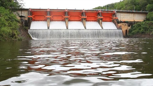 Spillway on hydroelectric dam at Kiew Lom Dam , Wang River, Lampang,Thailand