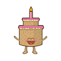 kawaii cake candle birthday party celebration vector illustration