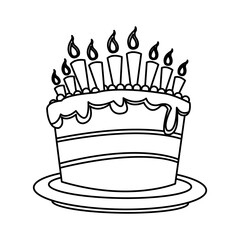 cream birthday cake with burning candles vector illustration