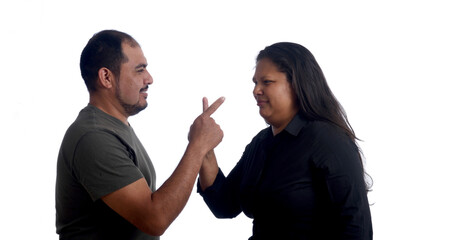 Couple arguing on white background