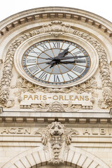 view of wall clock in D'Orsay Museum. D'Orsay - a museum on left bank of Seine, it is housed in former Gare d'Orsay