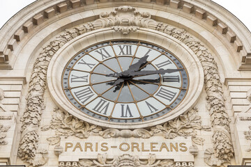 view of wall clock in D'Orsay Museum. D'Orsay - a museum on left bank of Seine, it is housed in former Gare d'Orsay