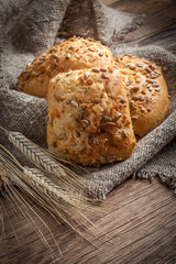 Fresh buns with sunflower seed.