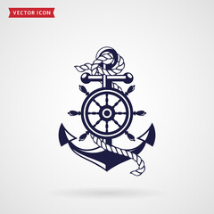 Anchor and steering wheel. Vector design element.