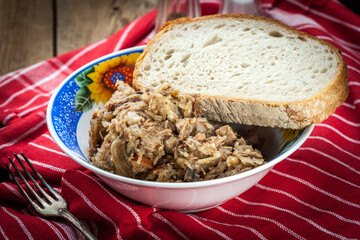 Traditional polish sauerkraut (bigos) with mushrooms and meat.