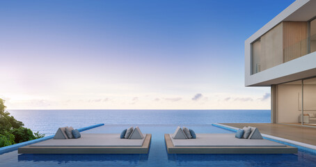 Luxury beach house with sea view swimming pool in modern design, Vacation home for big family - 3d rendering of residential building