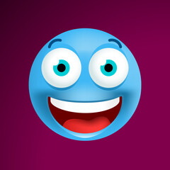 Cute Blue Emoticon on Black Background . Isolated Vector Illustration 