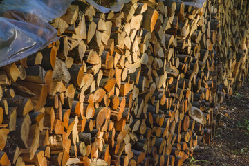 stacked firewood closeup