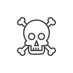 Skull and bones line icon, outline vector sign, linear style pictogram isolated on white. Poison symbol, logo illustration. Editable stroke. Pixel perfect