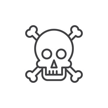 Skull and bones line icon, outline vector sign, linear style pictogram isolated on white. Poison symbol, logo illustration. Editable stroke. Pixel perfect