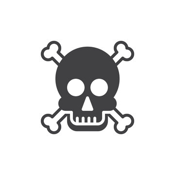 Skull and bones icon vector, filled flat sign, solid pictogram isolated on white. Poison symbol, logo illustration. Pixel perfect