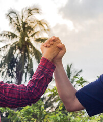 Man and woman walking hand in hand,two hand