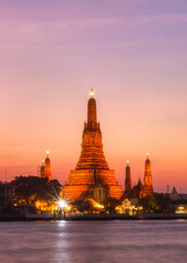 Wat arun night view temple in bangkok, Thailand