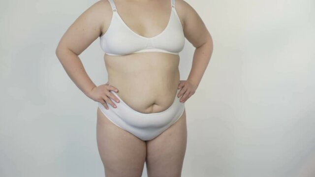 Self-confident plus size model posing for camera, overweight, body content