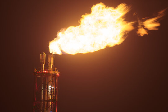 Flame from the blow tower of the LNG terminal