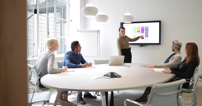 Female business executive giving a presentation